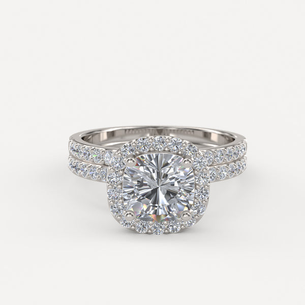 1.9ct Cushion Cut Halo Diamond Wedding Bridal Set - 01GG41